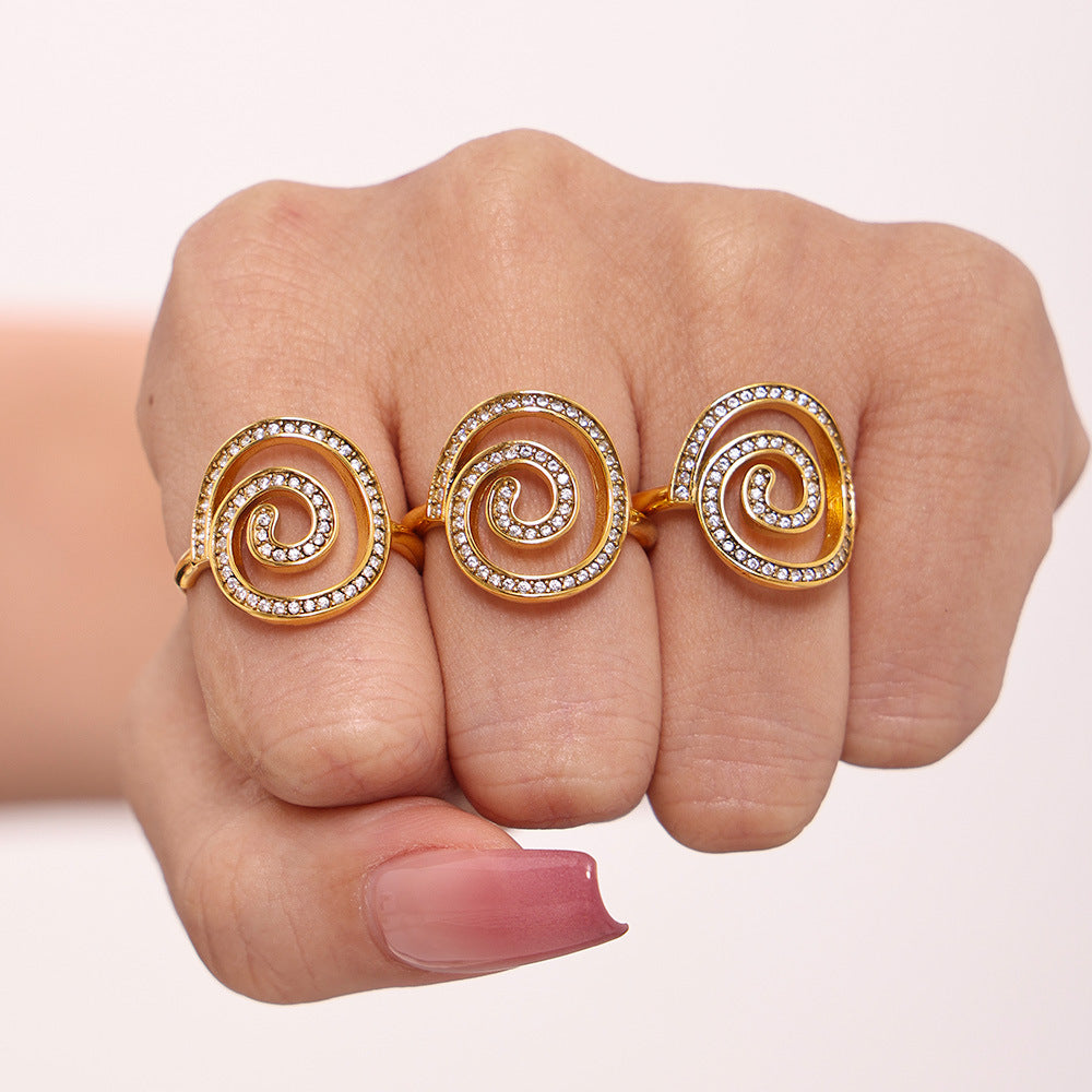 Damen Spiralring mit Zirkonbesatz und hochwertiger Edelstahl-Oberfläche Shop Nory