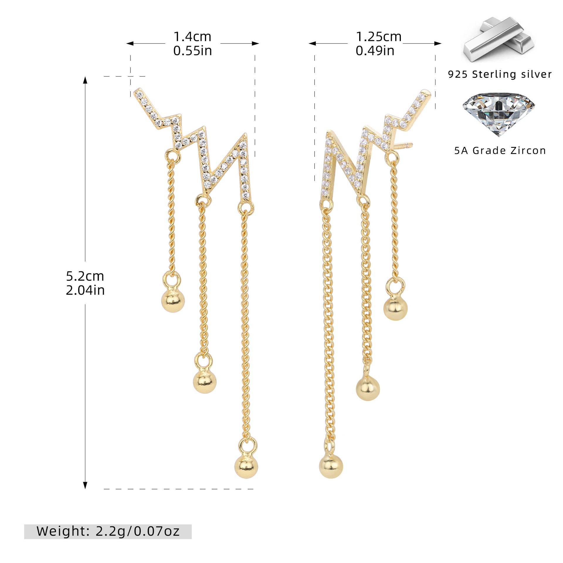 Damen Ohrhänger im modernen Zickzackdesign aus 925er Sterlingsilber mit funkelnden Zirkonen Shop Nory