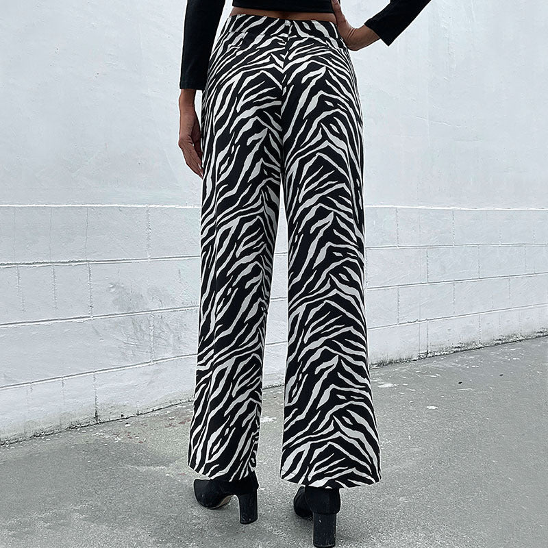Damen Weite Palazzo-Hose mit Animal-Zebra-Muster, hohem Bund und Gürtelschlaufen Shop Nory