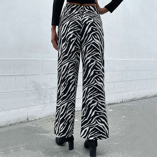 Damen Weite Palazzo-Hose mit Animal-Zebra-Muster, hohem Bund und Gürtelschlaufen Shop Nory