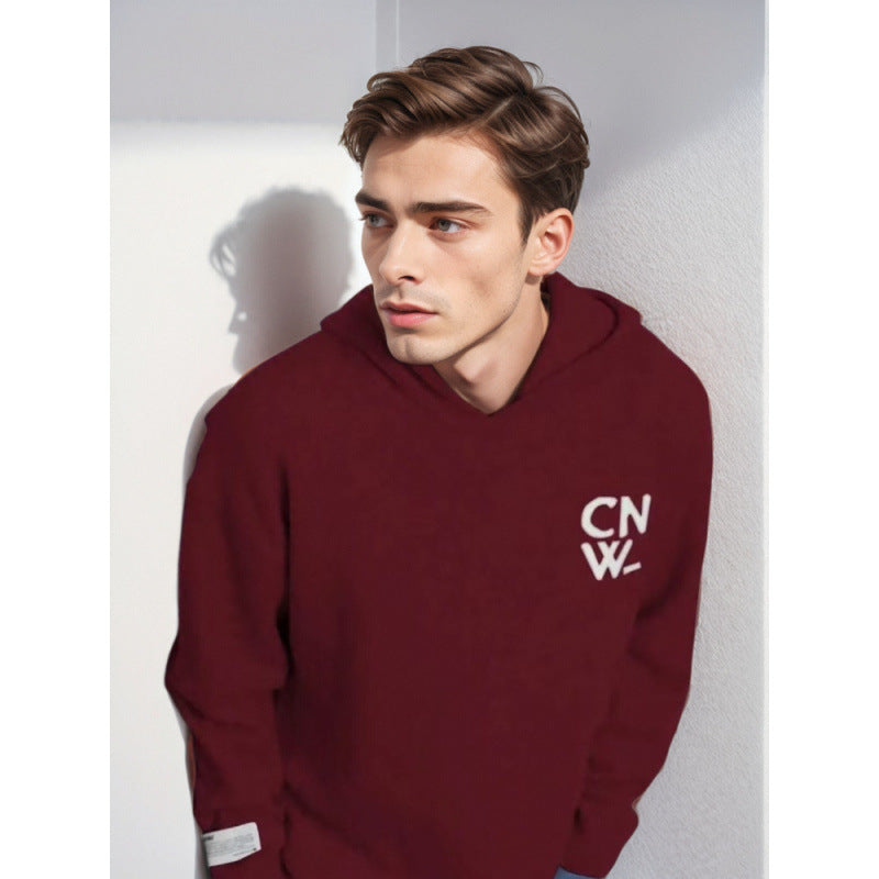Unisex Oversized Kapuzenpullover mit V-Ausschnitt aus Feinstrick und Logo-Stick Shop Nory