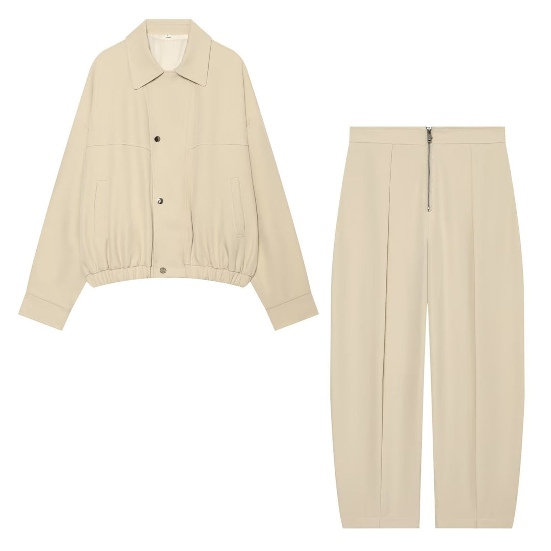 Damen weite Cropped-Hose mit hoher Taille, Kellerfalten und sichtbarem Frontreißverschluss Shop Nory