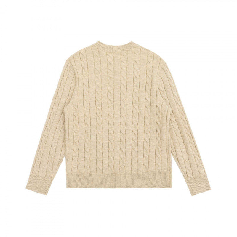 Unisex Grobgestrickter Henley-Pullover mit Zopfmuster und halber Knopfleiste Shop Nory