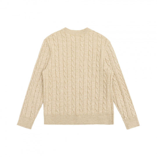 Unisex Grobgestrickter Henley-Pullover mit Zopfmuster und halber Knopfleiste Shop Nory