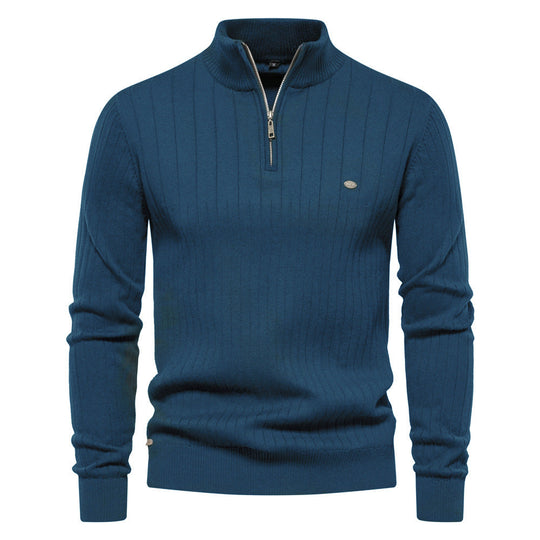 Herren Pullover mit halbem Reißverschluss und Rippstruktur