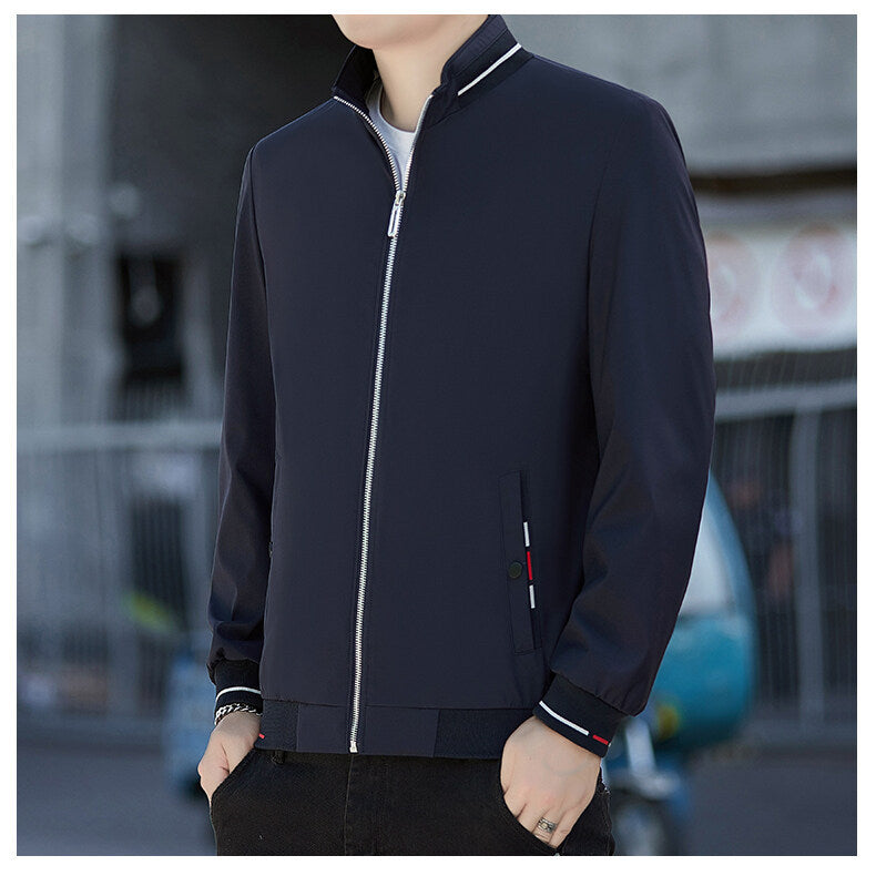 Herren Minimalistische Softshell-Bomberjacke mit Stehkragen und Kontraststreifen-Bündchen Shop Nory
