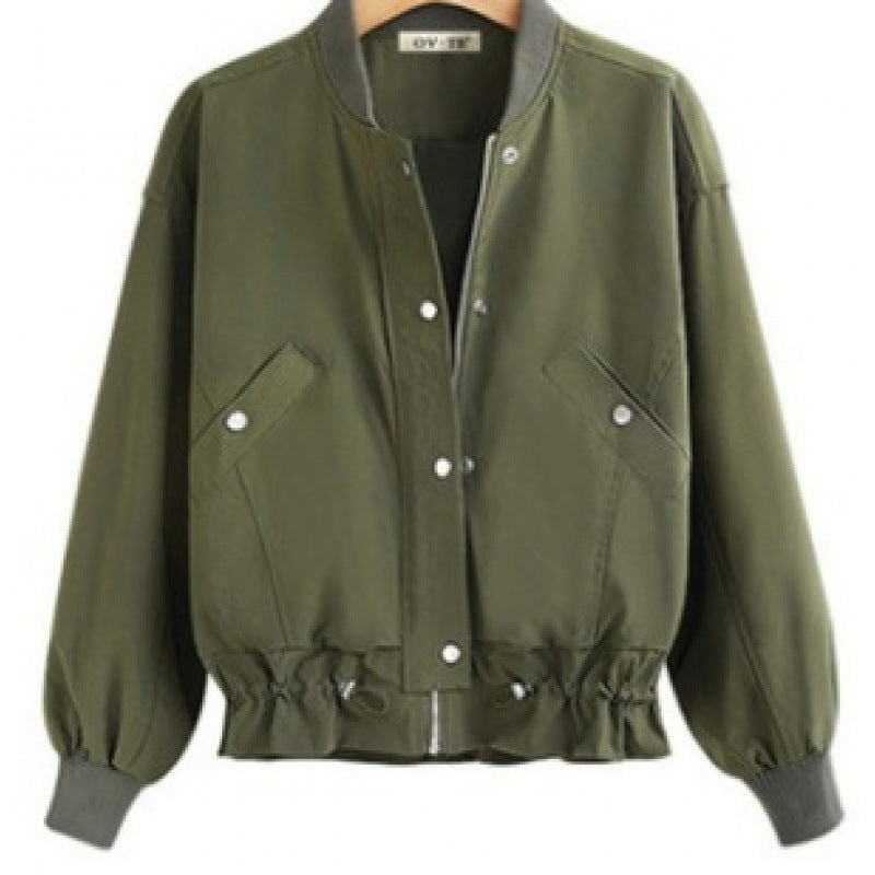 Damen Oversize Bomberjacke mit Tunnelzugbund, Druckknopfleiste und aufgesetzten Taschen Shop Nory