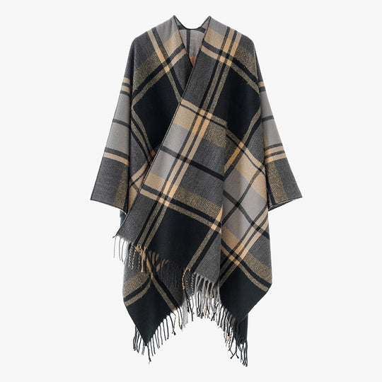 Damen Rechteckiger Plaid‑Überwurf mit weichem Wollmix und Fransensaum Shop Nory