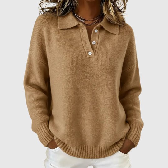 Damen Sportiver Strickpullover mit Henley-Kragen
