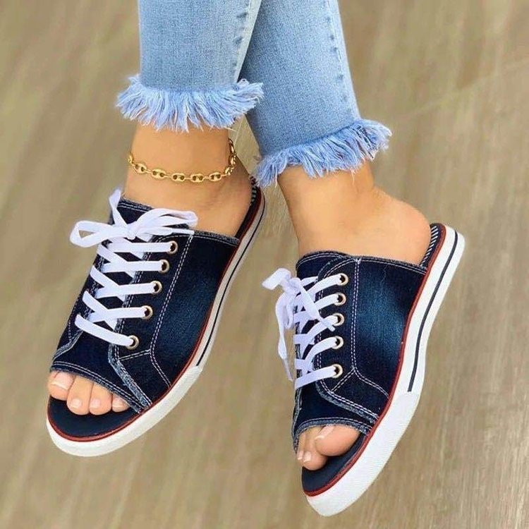 Damen Slip-On Sneakers im modernen Denim-Stil mit offenem Zehenbereich Shopnory