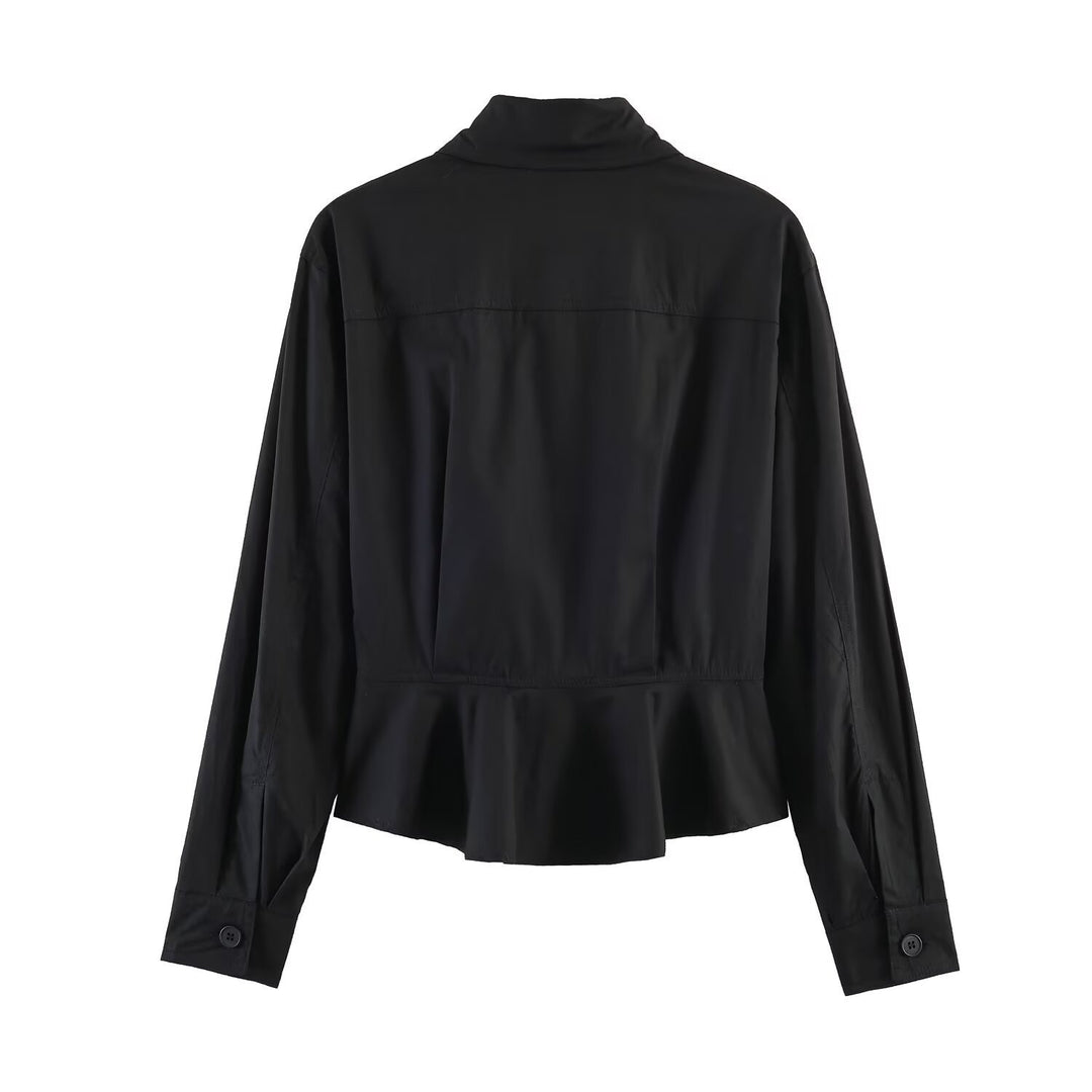 Damen gekürzte Blusenjacke mit durchgehender Knopfleiste und Hemdkragen Shop Nory
