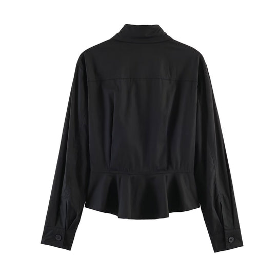 Damen gekürzte Blusenjacke mit durchgehender Knopfleiste und Hemdkragen Shop Nory