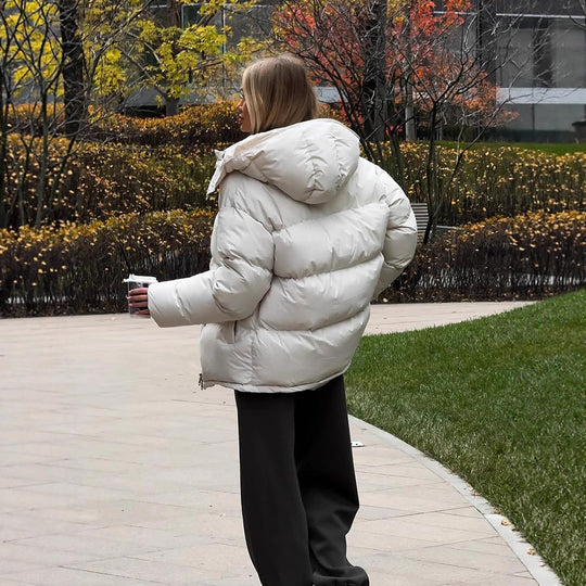 Damen Kurze winddichte Stepp‑Pufferjacke mit abnehmbarer Kapuze und hohem Stehkragen Shop Nory