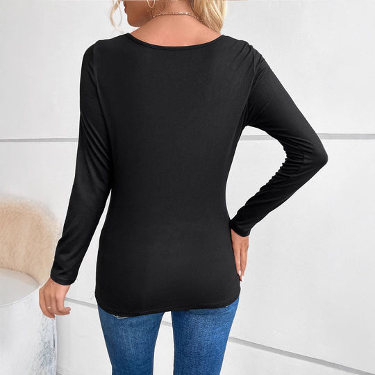 Damen Drapiertes Langarmshirt mit Wasserfall‑Ausschnitt und Strass‑Einsatz Shop Nory