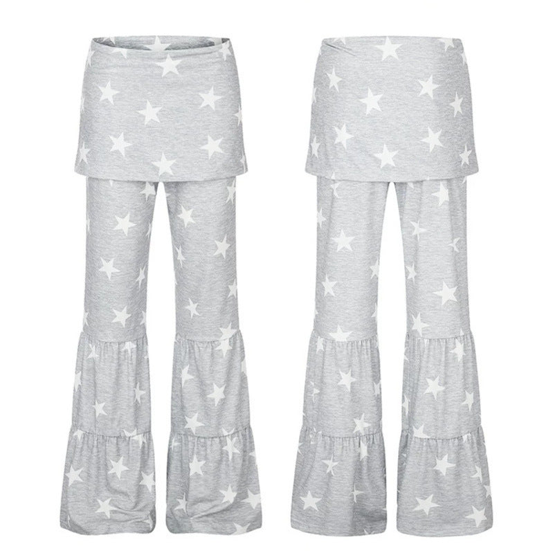 Damen Zweilagige Palazzo-Loungehose mit Rüschensäumen und Stern-Print Shop Nory