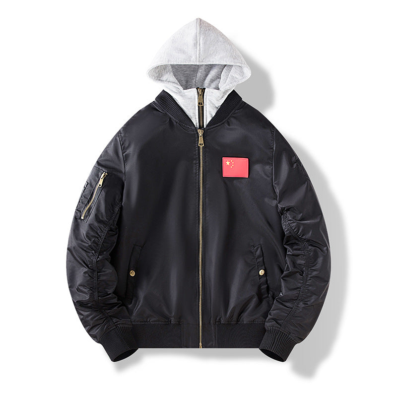 Herren Nylon‑Bomberjacke mit integrierter Sweatkapuze und Ärmel‑Utility‑Tasche Shop Nory