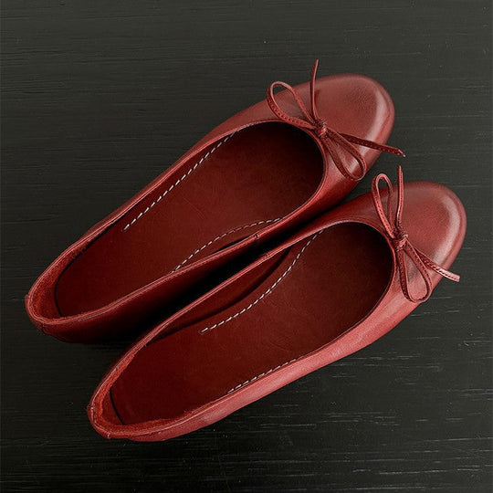Damen Ballerina Schuhe aus weichem Leder mit elegantem Schleifendetail