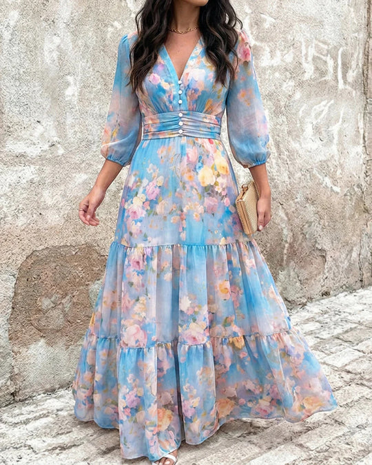 Damen Maxikleid mit Wickeloptik, V-Ausschnitt und geraffter Taillenpartie Shop Nory