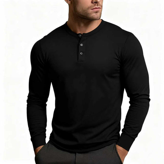 Herren Langarm-Henley-Shirt mit klassischem Knopfdetail und körpernaher Passform