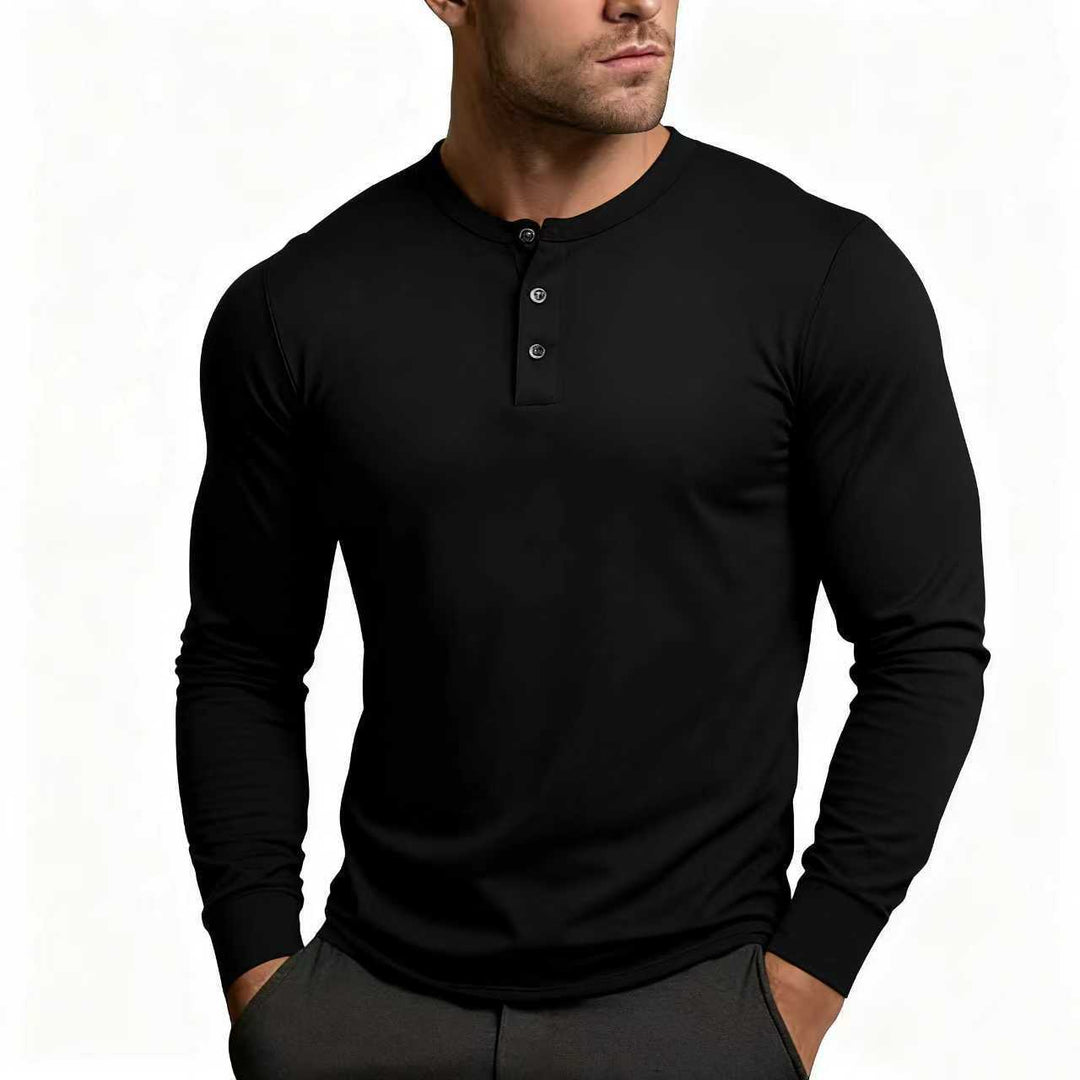 Herren nan tailliertes Langarm-Henley-Shirt aus Baumwollmix mit Knopfleiste Shop Nory