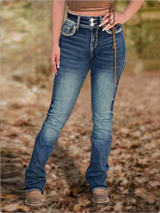 Damen Hochtaillierte Slim‑Straight Jeans mit V‑förmigem Bund und Superstretch-Denim Shop Nory
