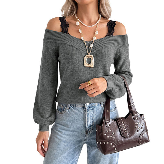 Damen Luftiger Pullover mit Off-Shoulder-Ausschnitt Shop Nory