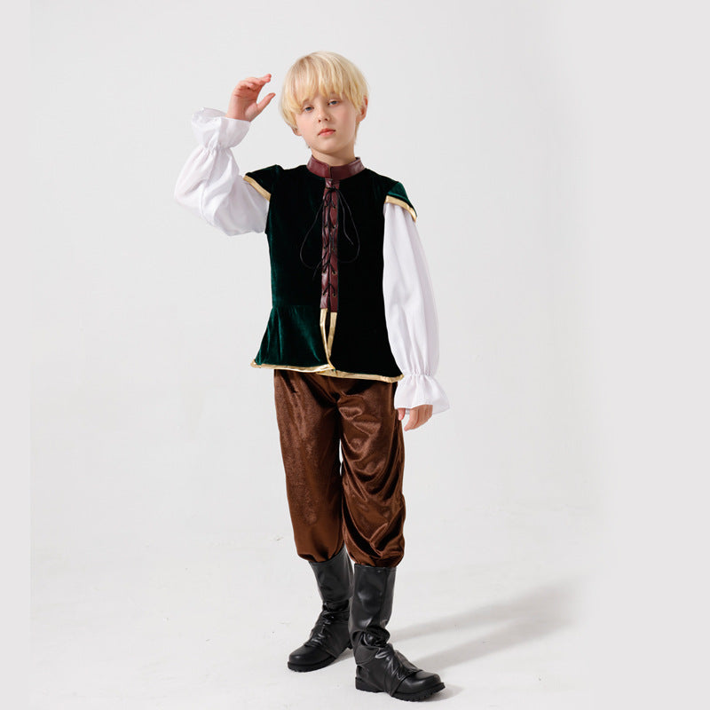 Unisex nan mittelalterliches Kinderkostüm Set mit Samtweste, geraffter Pluderhose und Renaissance-Details Shop Nory