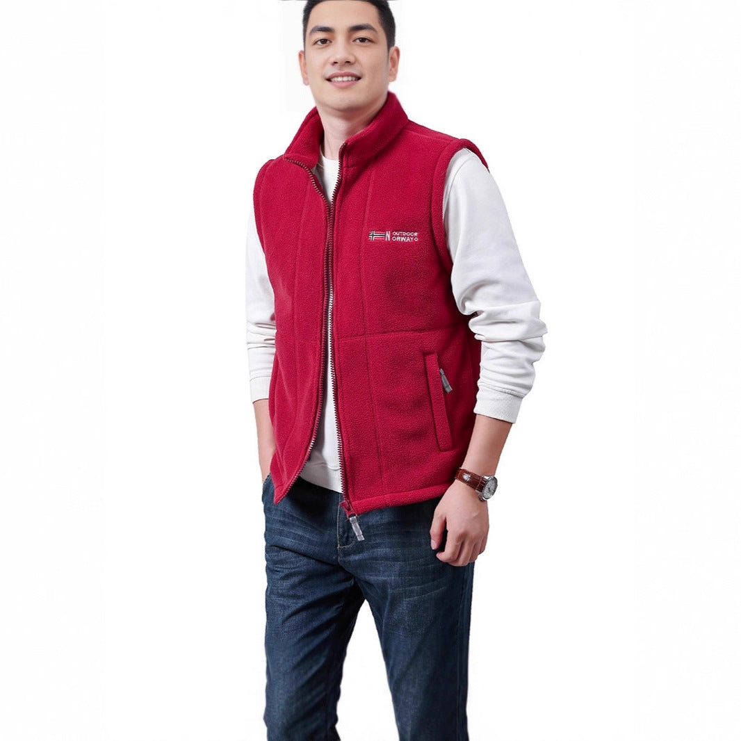 Herren Warme Fleece-Outdoorweste mit durchgehendem Reißverschluss und Stehkragen Shop Nory