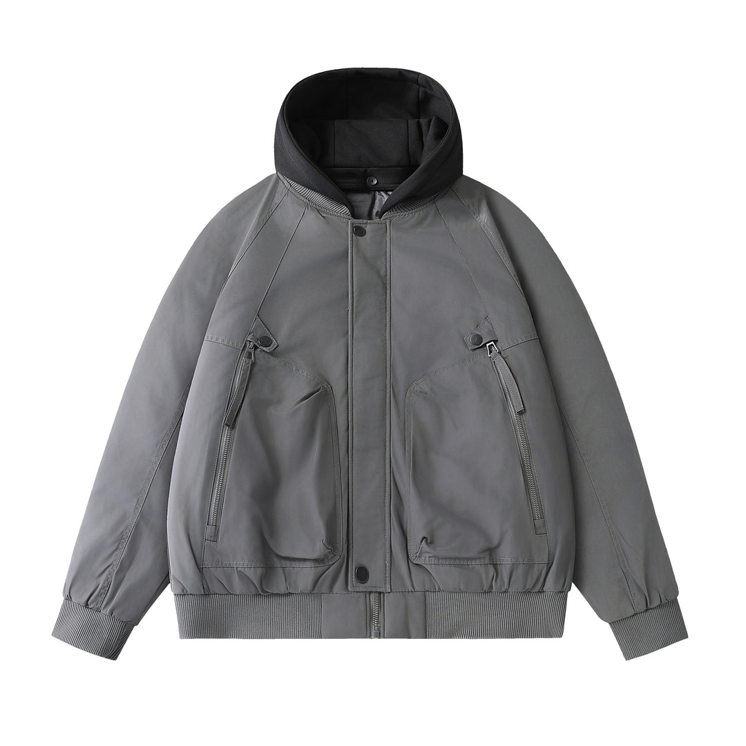 Herren Boxy-Utility-Bomber mit gesteppter Thermoisolierung, integrierter Kapuze und verdeckten Reißverschlüssen Shop Nory