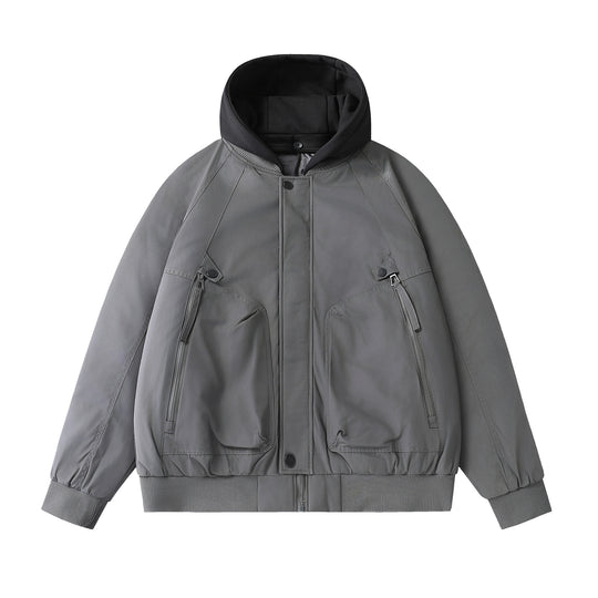 Herren Boxy-Utility-Bomber mit gesteppter Thermoisolierung, integrierter Kapuze und verdeckten Reißverschlüssen Shop Nory