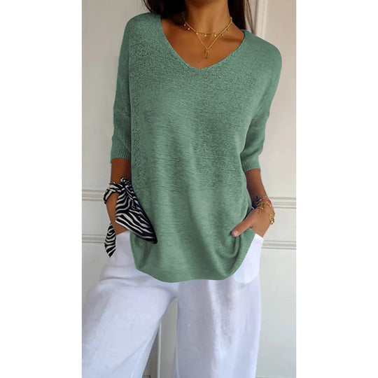 Damen nan locker sitzender V-Ausschnitt Feinstrickpullover mit dreiviertelÄrmeln Shop Nory
