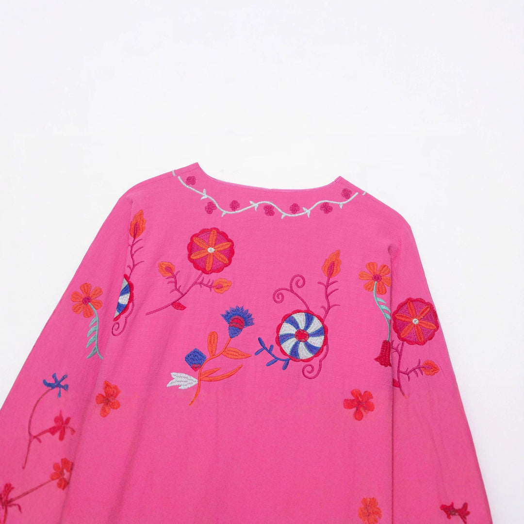 Damen Oversize Leichte Baumwoll-Cardiganjacke mit farbenfroher Blumenstickerei Shop Nory