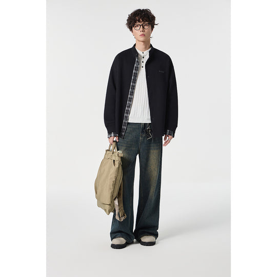 Unisex Oversize-Hemdjacke im Sweat-Overlay mit Stehkragen und karierter Innenmanschette Shop Nory