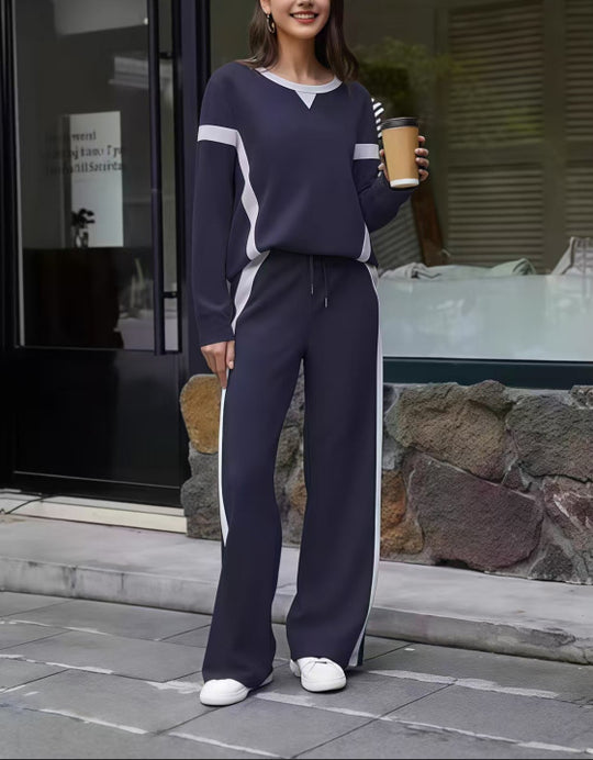 Damen Lounge-Set aus weichem Jersey mit weitem Bein und Kontraststreifen Shop Nory