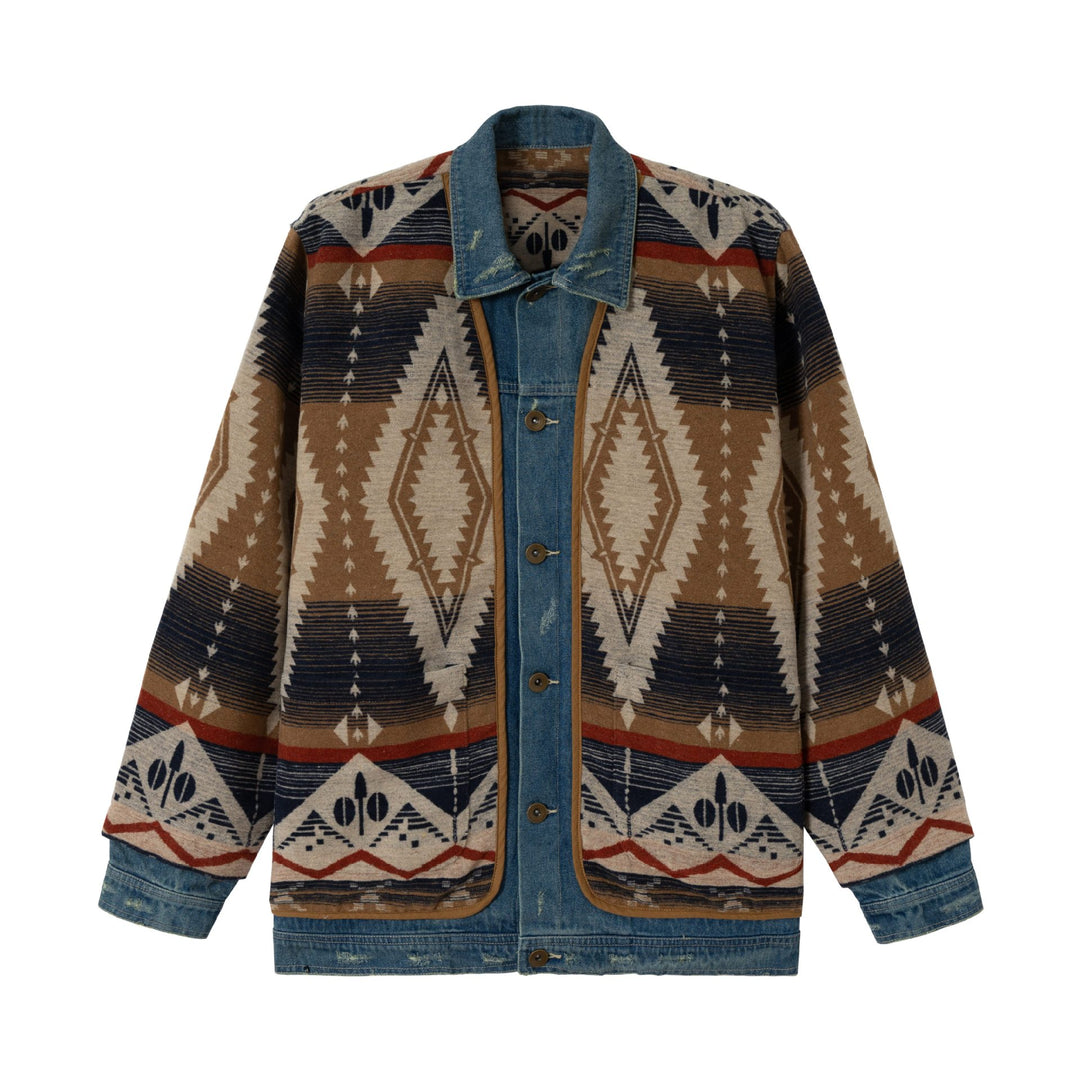 Unisex Kurzer gewobener Azteken-Cardigan mit Denimblende Shop Nory