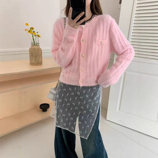 Damen Flauschiger Cardigan mit perligen Knöpfen Shop Nory