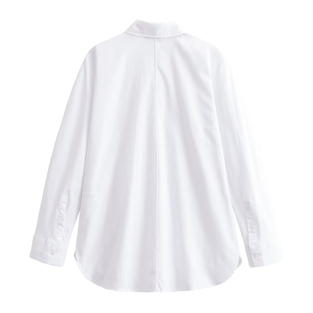 Damen Oversized-Bluse mit dekorativen Froschverschlüssen und Hemdkragen Shop Nory