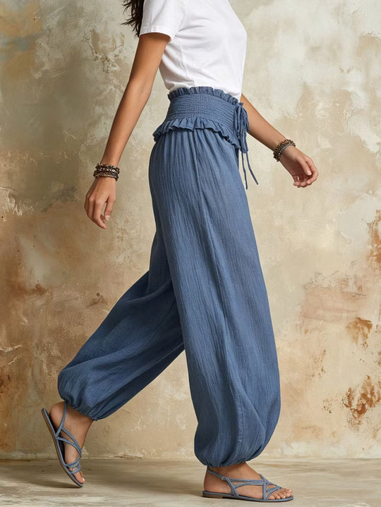 Damen Weite Haremshose mit gerafftem Smock-Bund und elastischen Knöchelabschlüssen Shop Nory
