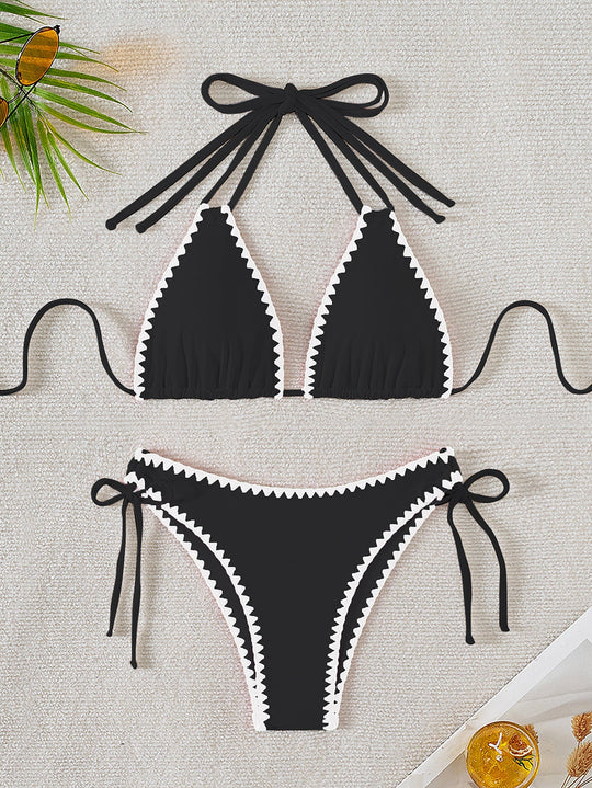 Damen Triangel-Bikini mit verspielten Kontrastnähten