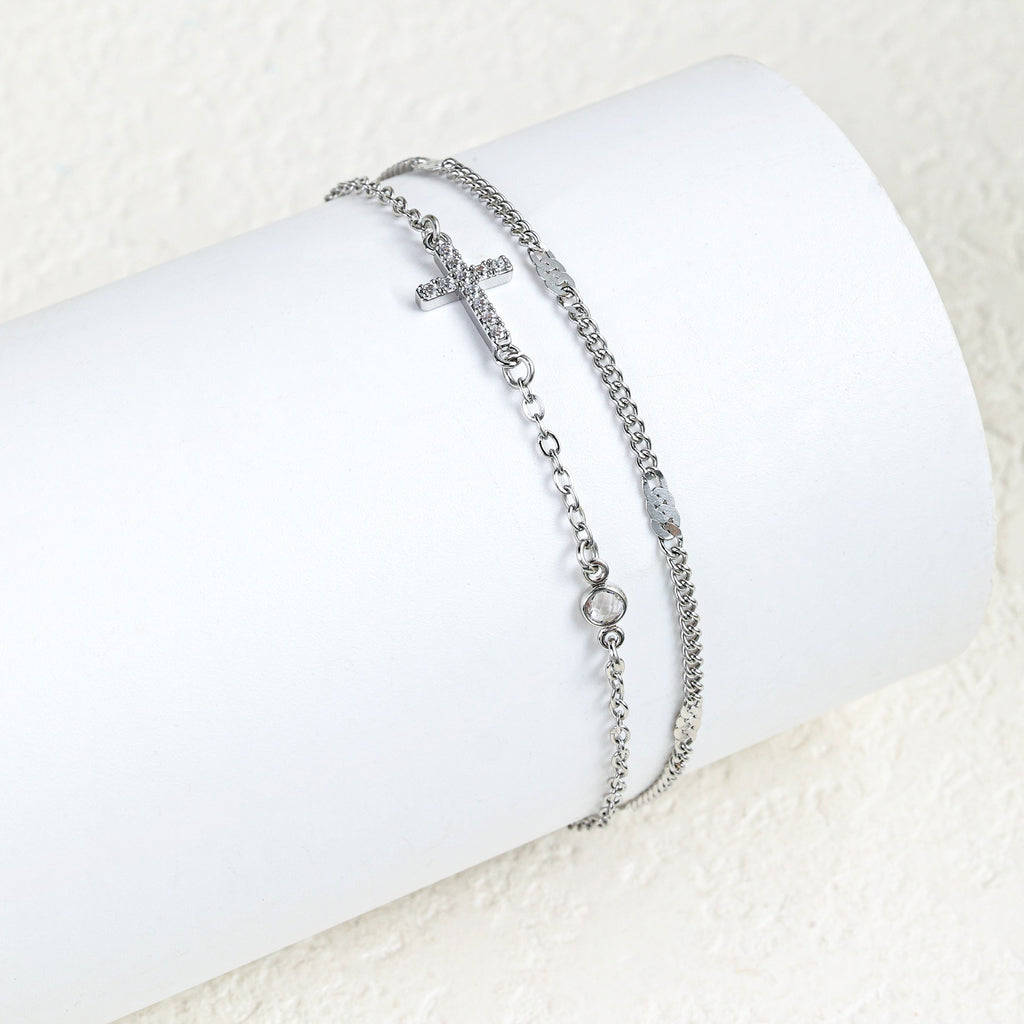 Damenarmband mit christlichem Kreuz und funkelnden Strasssteinen Shop Nory