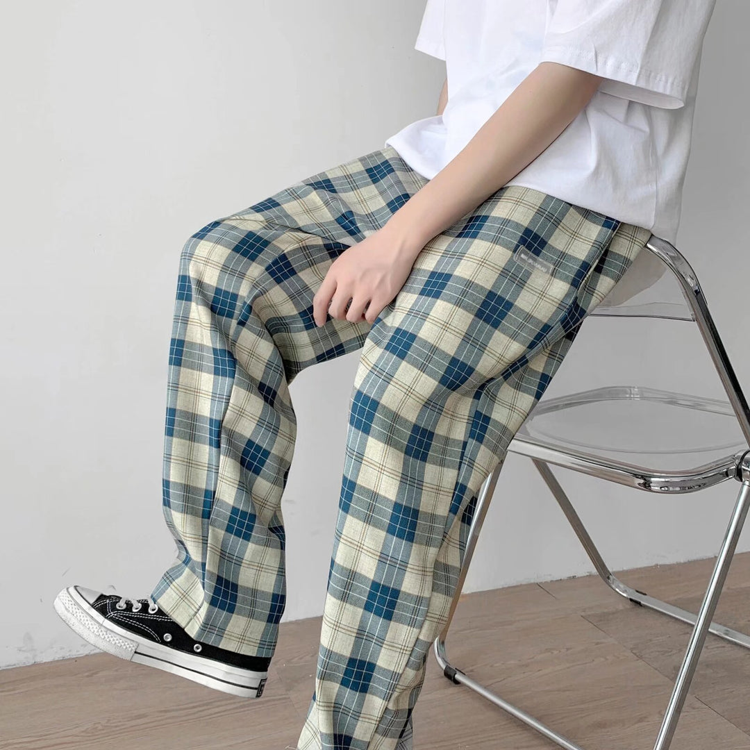 Herren Karierte Relaxed-Fit Hose mit Kordelzug und geradem Bein Shop Nory