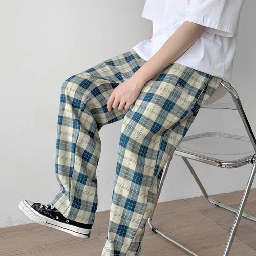 Herren Karierte Relaxed-Fit Hose mit Kordelzug und geradem Bein Shop Nory