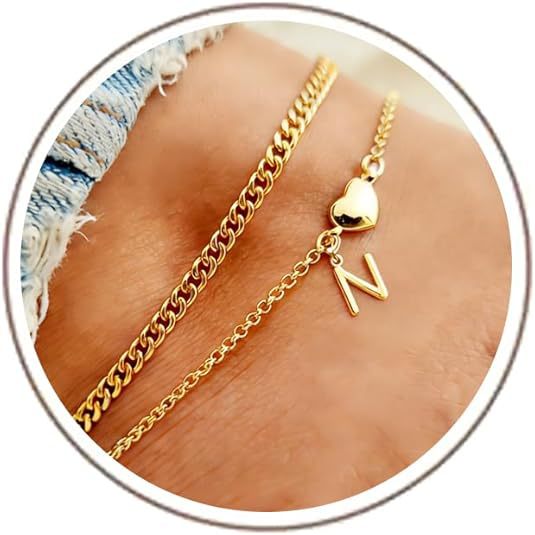 Damen Fußkettchen mit herzförmigem und initialisiertem Anhänger Shop Nory