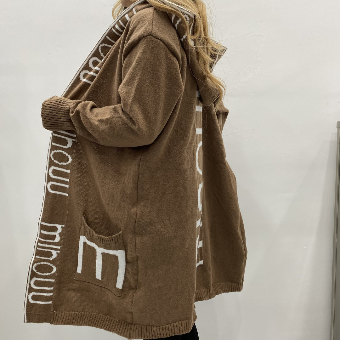 Damen Kapuzen-Cardigan im Oversize-Strick mit Logobordüre Shop Nory