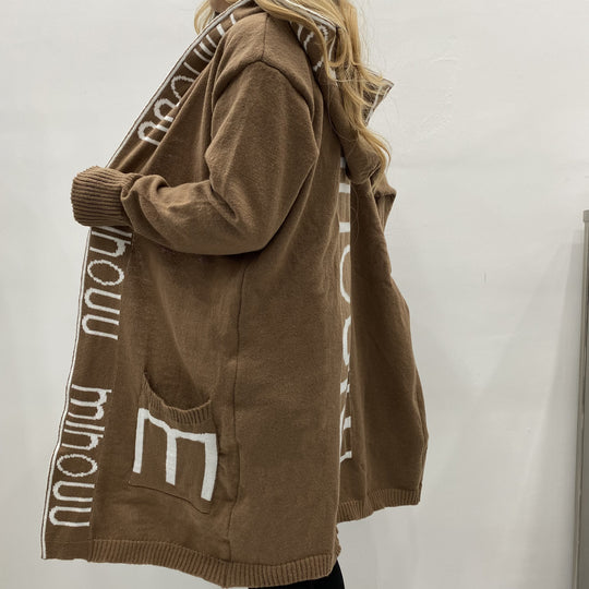 Damen Kapuzen-Cardigan im Oversize-Strick mit Logobordüre Shop Nory