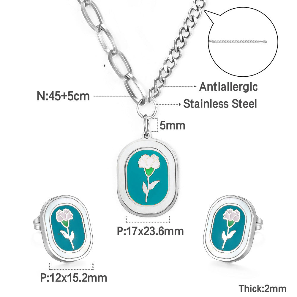 Damen Edelstahl Schmuckset mit quadratischem Anhänger und passenden Ohrringen Shop Nory