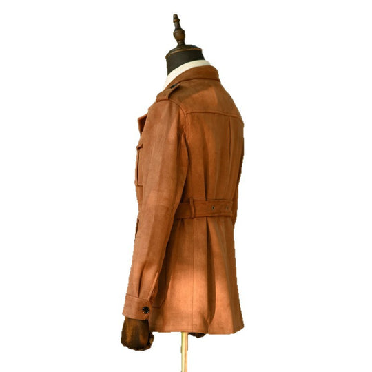 Herren Veloursleder-Safari-Jacke mit Taillengürtel und Pattentaschen Shop Nory