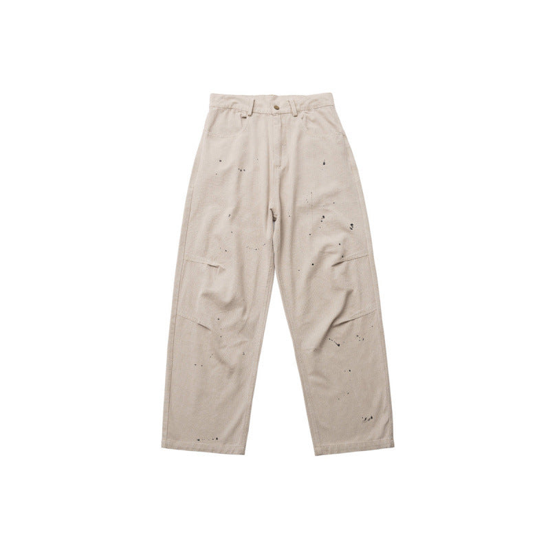 Herren Weite Relaxed-Fit Denim-Hose mit Paint‑Splatter, Knieabnähern und hoher Taille Shop Nory
