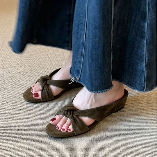 Damen elegante Bogenmuster-Sandalen mit geknotetem Riemendesign Shopnory