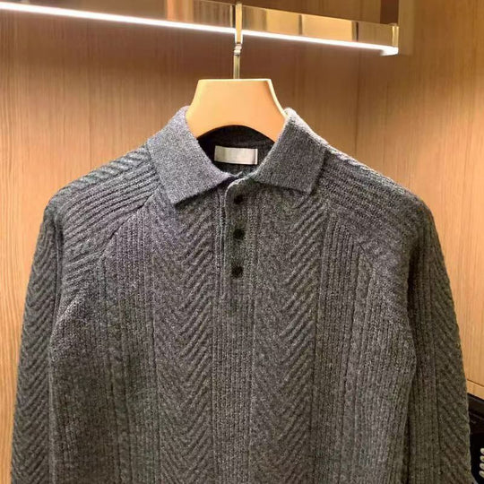Herren Feinstrick-Polopullover mit halber Knopfleiste und Zopfmuster Shop Nory
